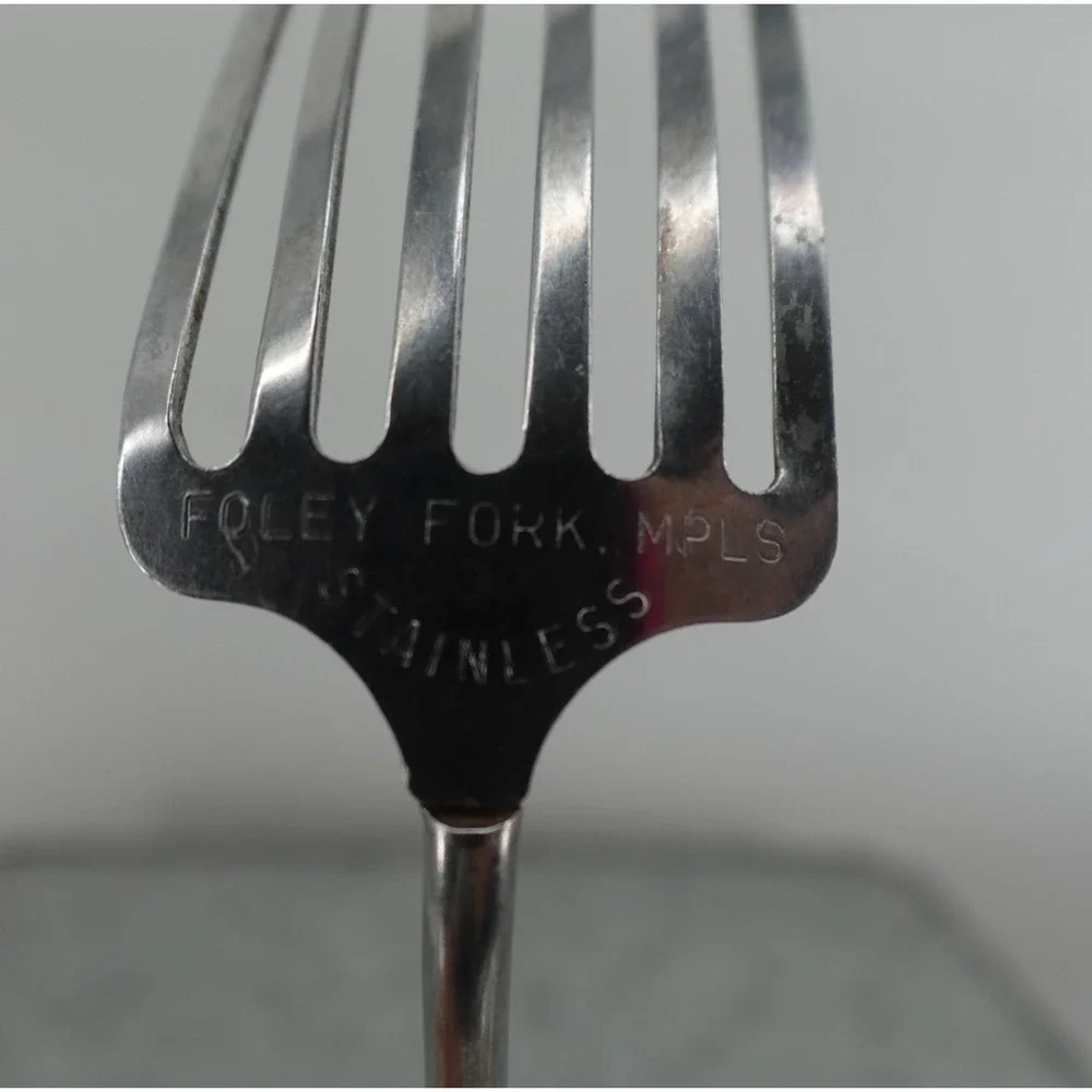 Vintage Foley Fork MPLS Stainless Steel Kitchen Tool Black Handle 6 Tine Mixer